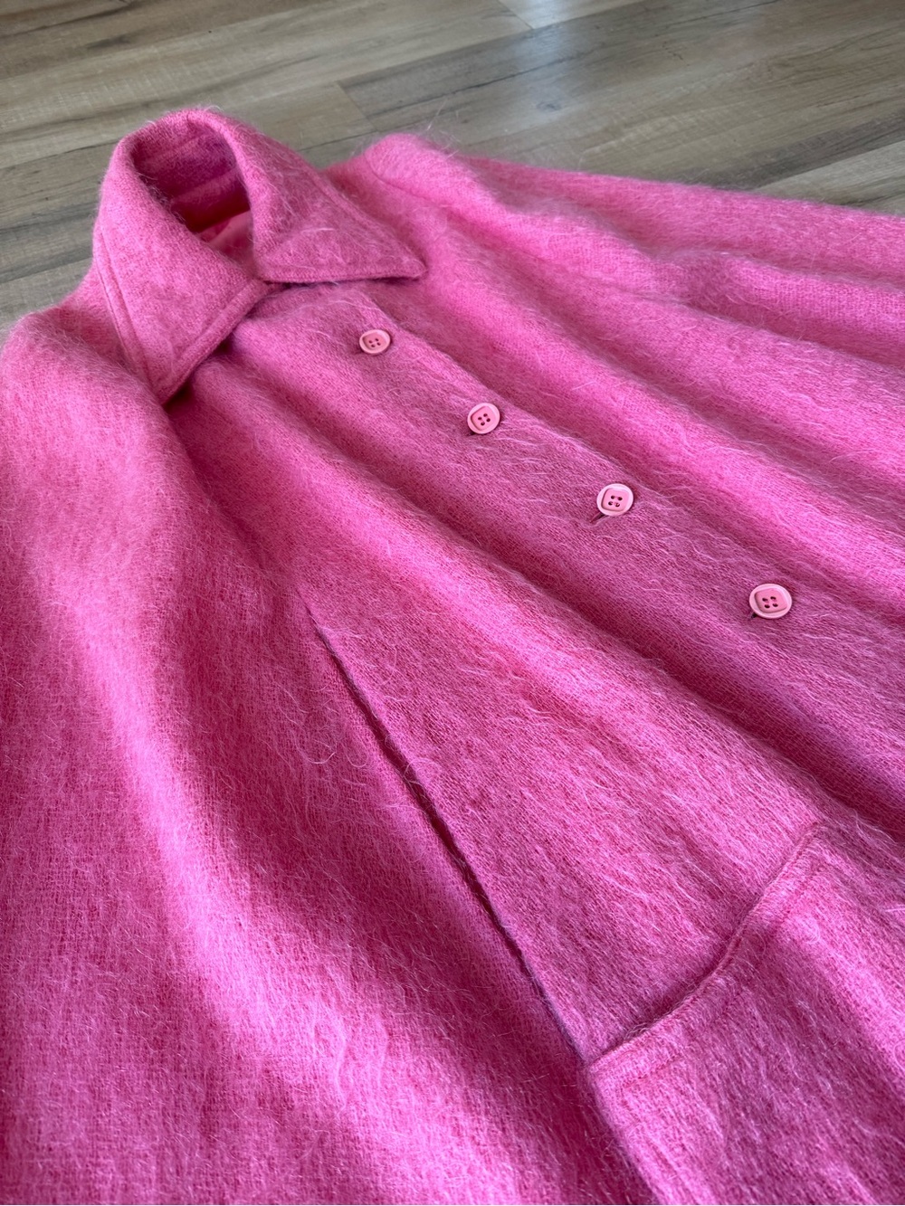 Vintage 70s Auckie Sanft Bubblegum Pink Virgin Wool Cape Coat - One Size - Picture 4 of 7
